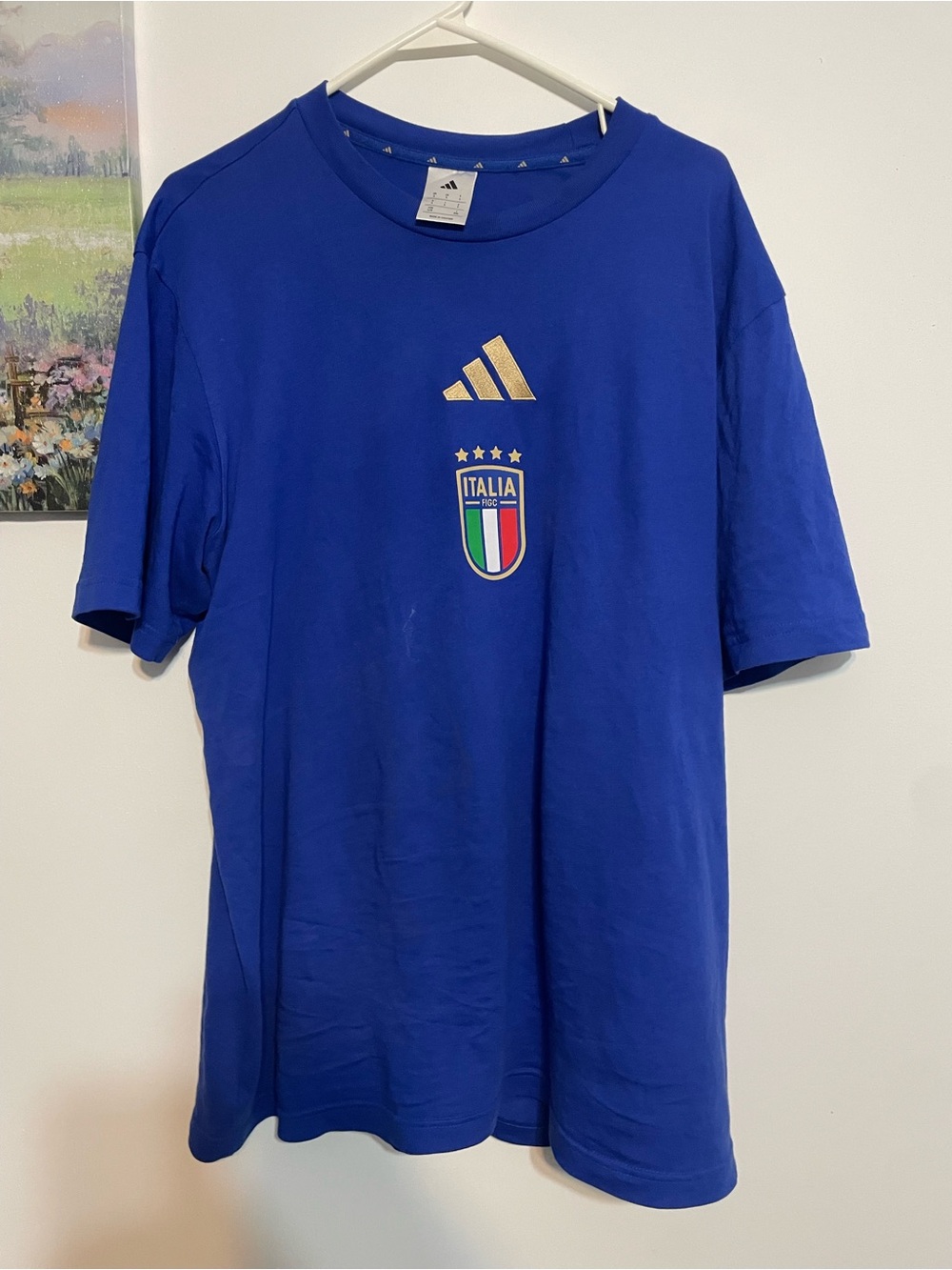 adidas Blue Italia soccer dream Crewneck T-Shirt with Gold Logo